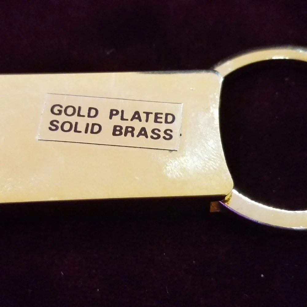 Vintage 90's Gold Plated Solid Brass Keychain - Go